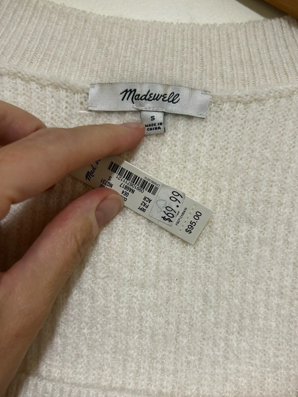 NWT Madewell Melwood Square Neck Pullover Sweater in White Size Small
